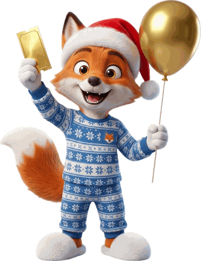 The Forbesy fox in pyjamas holding a golden ticket